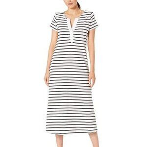 Womens Vineyard Vines White Black Striped Short Sleeve Maxi T-Shirt Dress XL
